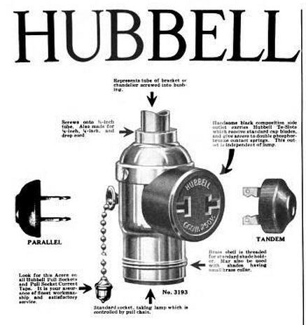 functional early 1920's american industrial "no. 3193" combination hubbell brand double outlet incandescent lamp socket with pull-chain