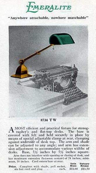 original early 20th century antique american model "8734 t w" telescoping cased glass emeralite shade desk or table lamp