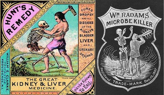 rare late 19th century antique american medical dark amber or brown glass "radam's microbe killer" embossed medicinal bottle with tooled plain lip
