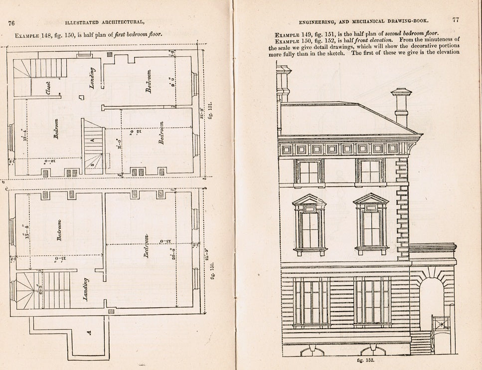 rare casebound ward lock & tyler educational series, “the illustrated architectural and engineering drawing book”, by robert scott burn, published by ward, lock & co., in london and and new york.