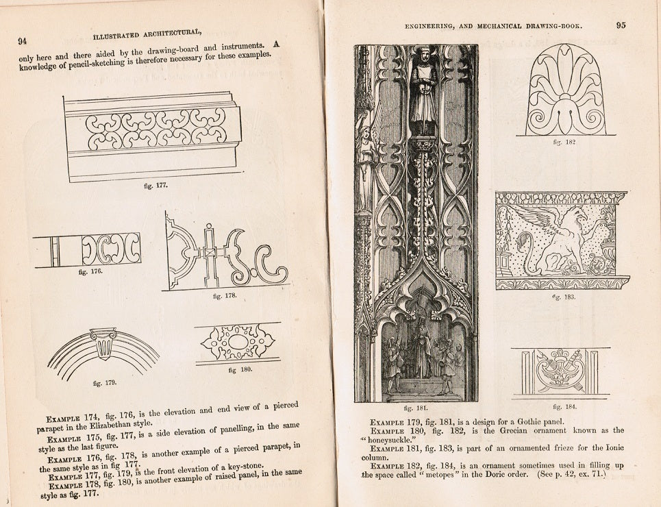 rare casebound ward lock & tyler educational series, “the illustrated architectural and engineering drawing book”, by robert scott burn, published by ward, lock & co., in london and and new york.