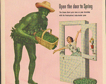 strange and rare oversized original ameican c. 1950's stamped metal "jolly green giant" highway roadside billboard figural sign with an allover reflective finish