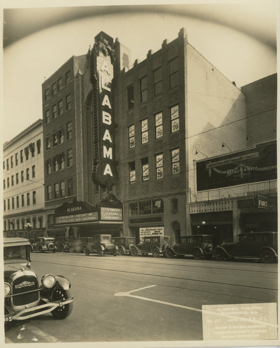 complete set of original 8 x 10 a.c. keily linen-backed photographic prints of graven and mayger's alabama theater