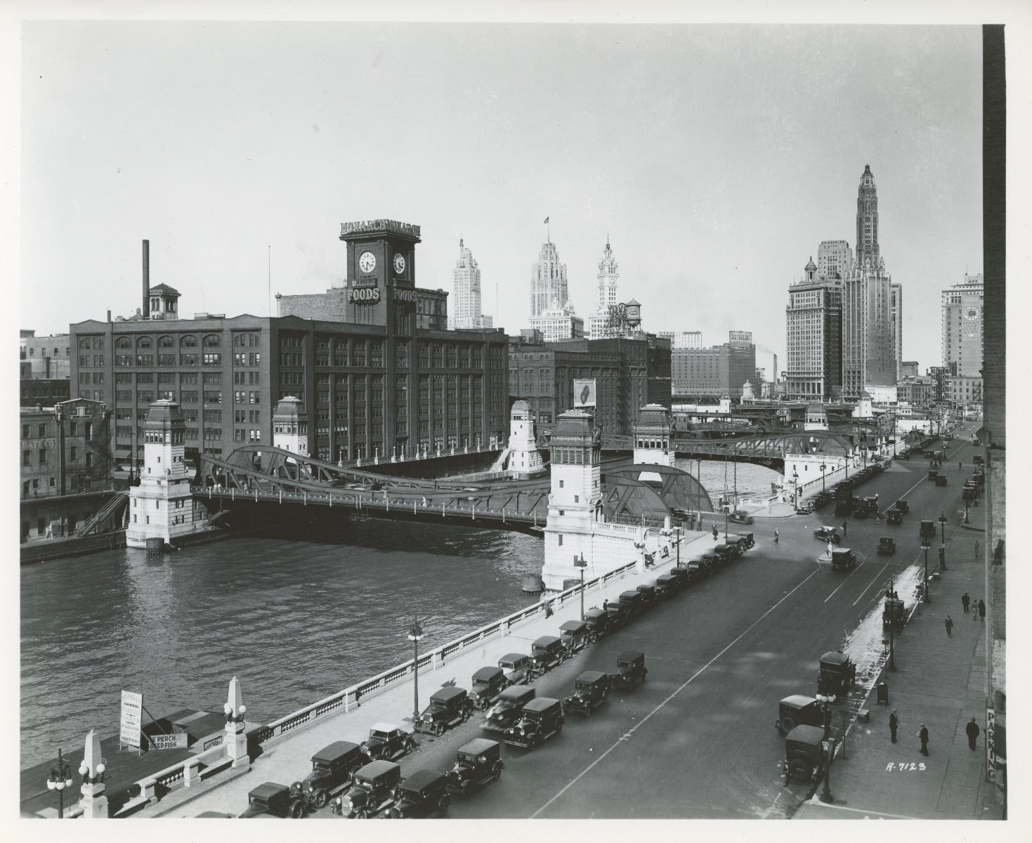 group of early 20th century kaufamnn and fabry silver gelatin prints of chicago buildings, boats, and bridges