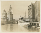 group of early 20th century kaufamnn and fabry silver gelatin prints of chicago buildings, boats, and bridges