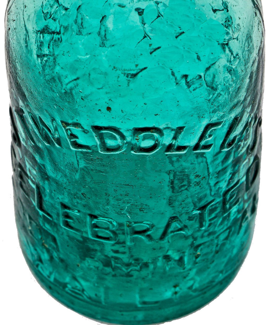 mid-nineteenth century vibrant blue-green privy dug antique american iron-pontiled soda bottle with tapered blobtop manufactured for new york bottler john tweddle jr.