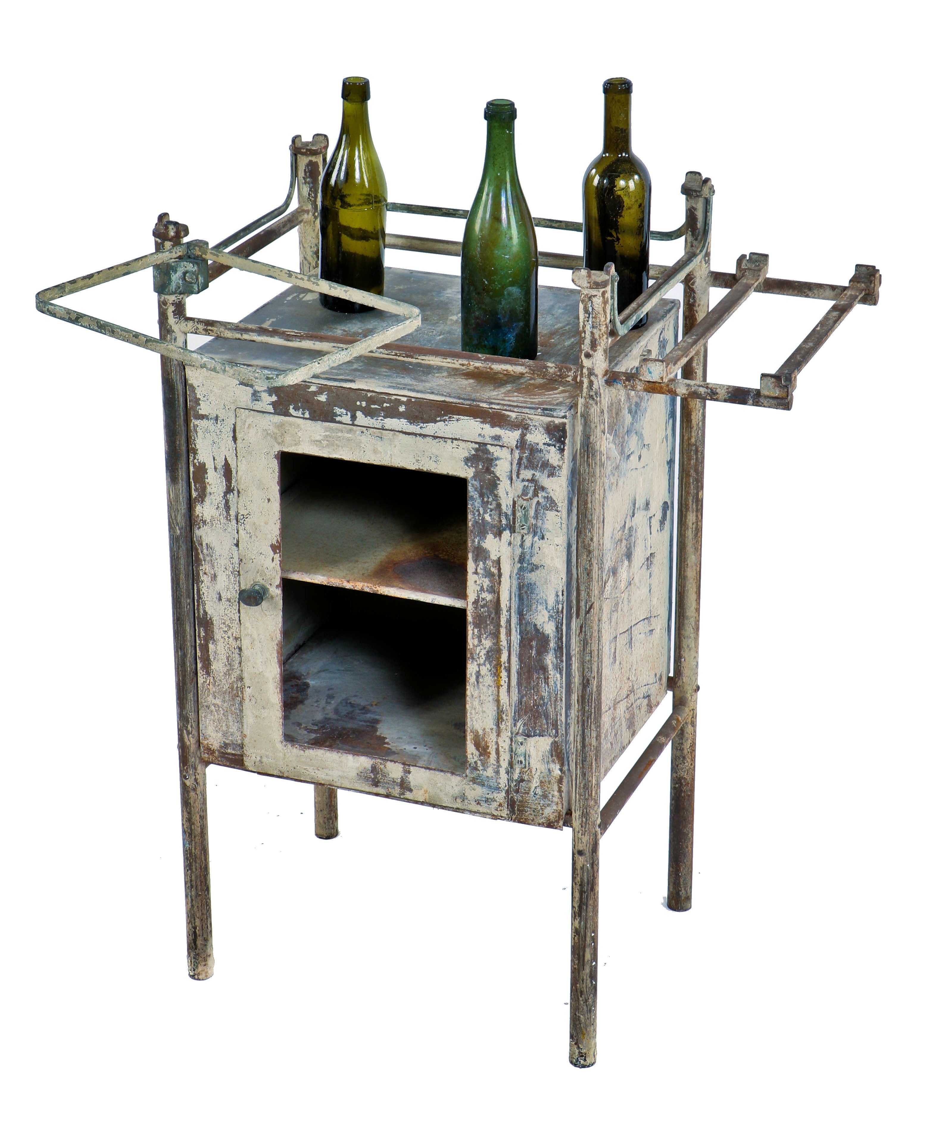original and largely intact early 20th century antique american chicago cook county hospital stationary sterilizer cabinet or side table with single hinged cabinet door