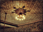 incredibly rare late 19th century oversized ornamental copper-plated cast iron guaranty building interior lobby ceiling medallion with richly ornate foliage