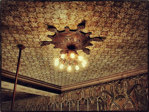incredibly rare late 19th century oversized ornamental copper-plated cast iron guaranty building interior lobby ceiling medallion with richly ornate foliage