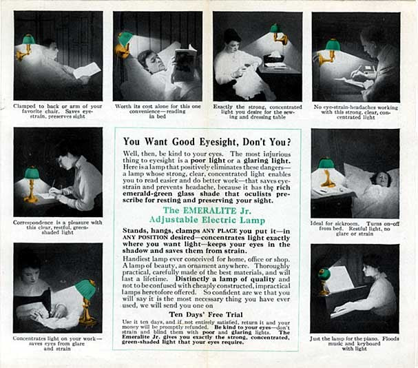 fully functional diminutive early 20th century factory office "emeralite jr." articulating desk lamp with striking emerald green cased glass shade