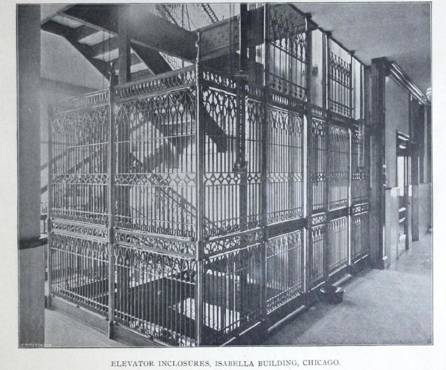 original 19th century jenney and mundie-designed interior cast aluminum isabella building elevator cage grille