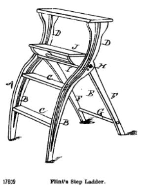rare and hard to find c. 1880's antique american industrial unrestored oak wood "flint" patented collapsible curved ladder with support chain