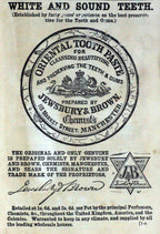 original and intact chicago dug pot lid for "oriental toothpaste" manufactured by  jewsbury & brown, in manchester, england.