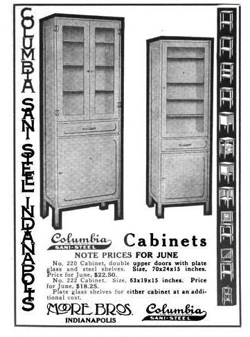 c. 1920's vintage american medical "columbia sani-steel" mobile va hospital supply cabinet with original casters