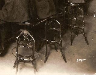 late 1930's original adjustable height american industrial backless "uhl art steel" factory machine shop stool with nicely aged blue paint finish