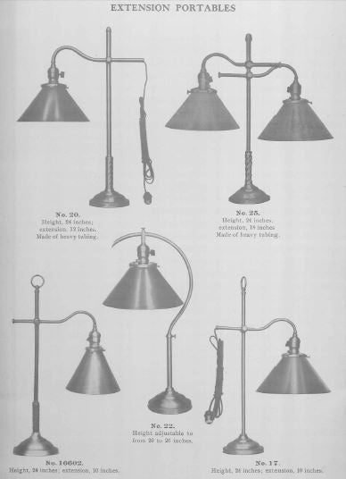 intact and hard to find early 20th century original american single arm adjustable office desk incandescent lamp with fully functional benjamin twin socket plug