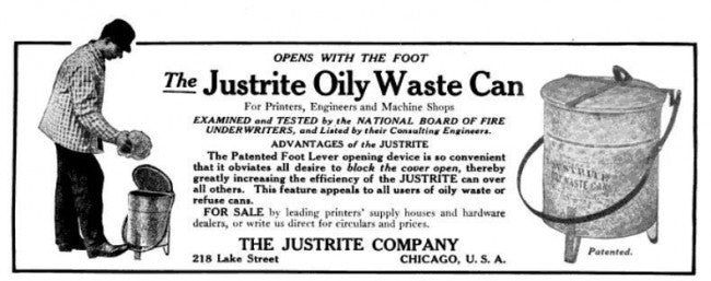 original salvaged chicago factory "empty every night" galvanized steel foot-operated oily rag trash or waste can