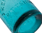 mid-nineteenth century privy dug pontiled teal porter style soda bottle manufactured for joseph kennedy of pittsburgh, pennsylvania.
