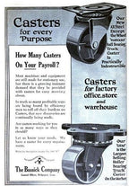 group of four matching c. 1920's american industrial "no. 36" bassick steel and iron factory truck or cart swivel casters
