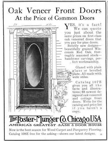 intact c. 1900-10 original varnished white oak wood raised panel chicago two-flat entrance door with single beveled edge plate glass pane