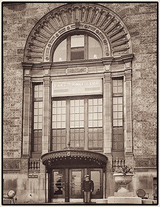 historically important original metallic gold enameled c. 1920's lakeshore drive athletic club flush mount oversized cast plaster rondel with beaded border