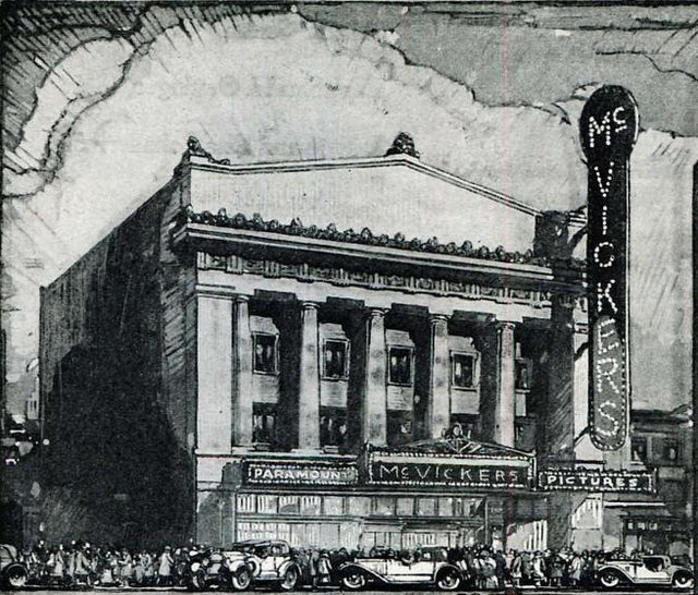 original c. 1922 historically important monogrammed theater seat end removed from the non-extant mcvickers theater prior to demolition in 1985