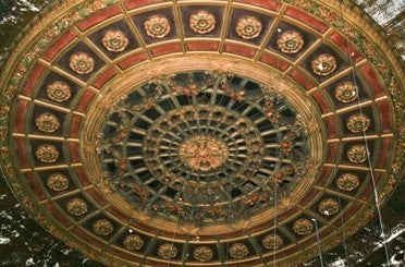 remarkably intact late 1920's american antique interior lawndale theater auditorium ornamental polychromed plaster ceiling medallion