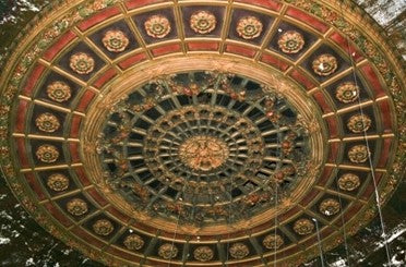 matching pair of late 1920's original cast plaster interior lawndale theater auditorium floral rosettes with original polychrome enameled finish