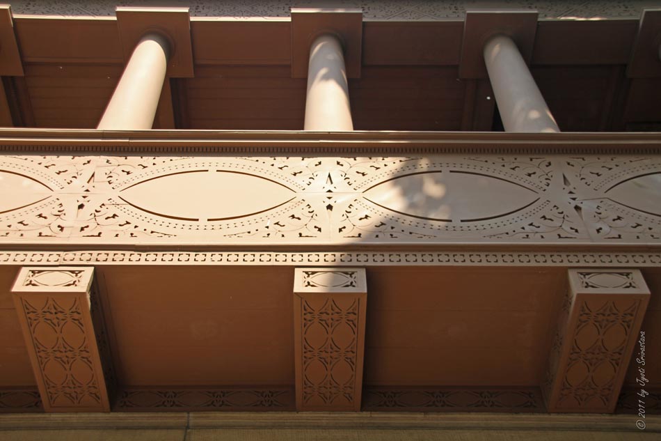 original c. 1890's james charnley exterior painted fret-sawn pine wood single-sided fragment salvaged from the restored front facade projecting wood balcony