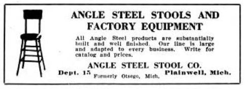 two identical original c. late 1930's vintage industrial heavy gauge angled steel factory shop stools with original paint