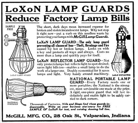 c. 1910 brushed steel vintage american industrial "loxon" galvanized steel light bulb guard or cage with intact sheet metal reflector