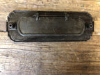 highly desirable 1880's oversized antique american ornamental cast iron exterior entrance door "mail" slot with intact hinged flap