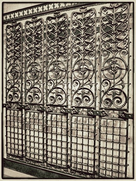 single museum-quality copper-plated ornamental cast iron interior manhattan building elevator grille executed by the winslow brothers of chicago
