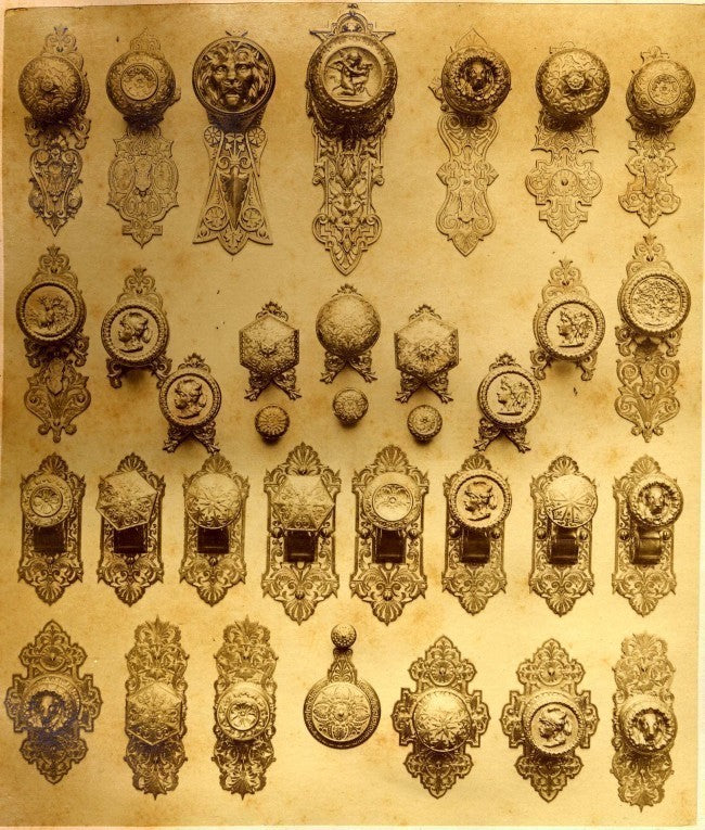 original early 1870's hard to find and highly desirable ornamental "real bronze" exterior entrance door escutcheon or backplate with intact swinging keyhole cover