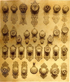 one of four matching original ornamental "compression cast" bronze metal 1870's american doorknob backplate
