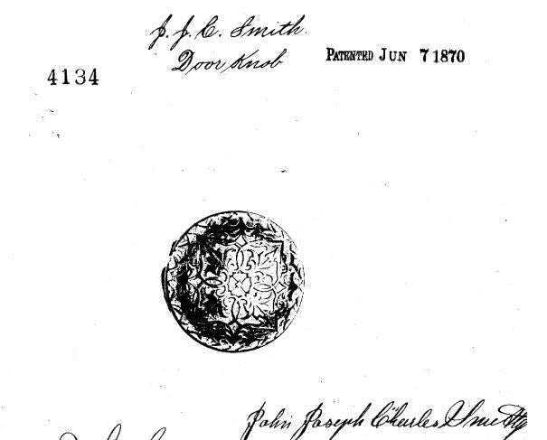 elegantly designed c. 1870's antique american ornamental cast bronze interior residential banded rim doorknob with largely intact aged patina
