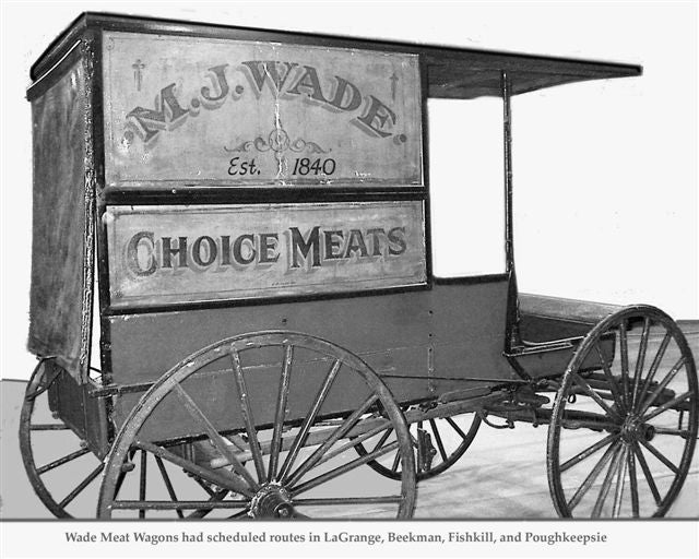 all original and nicely weathered william brand hand-painted polychromatic butcher shop exterior wood sign with intact eye hooks and uniform crazed finish