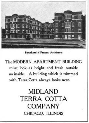 rare early 20th century single-sided midland terra cotta "plate 77" lithographed cardstock "sullivanesque" style stock terra cotta informational diagram