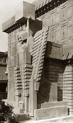 alfonso iannelli-designed single cast concrete midway gardens figural abstract "sprite" head cast from an original with custom-designed welded steel stand