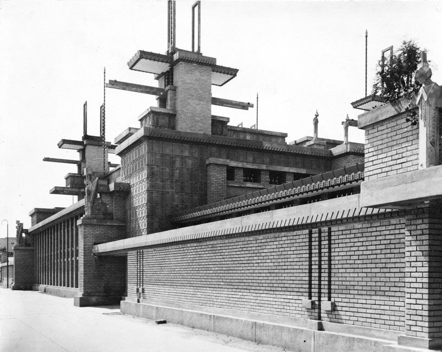 documented museum-quality c. 1914 exterior chicago midway gardens single-sided strongly geometric perforated cast concrete frieze panel
