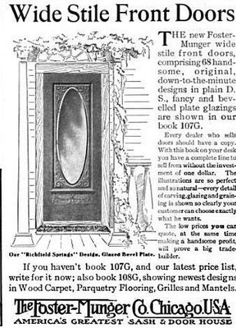 well-built original and intact interior c. 1897 varnished oak wood chicago two-flat vestibule door with original thick plate glass with beveled edges