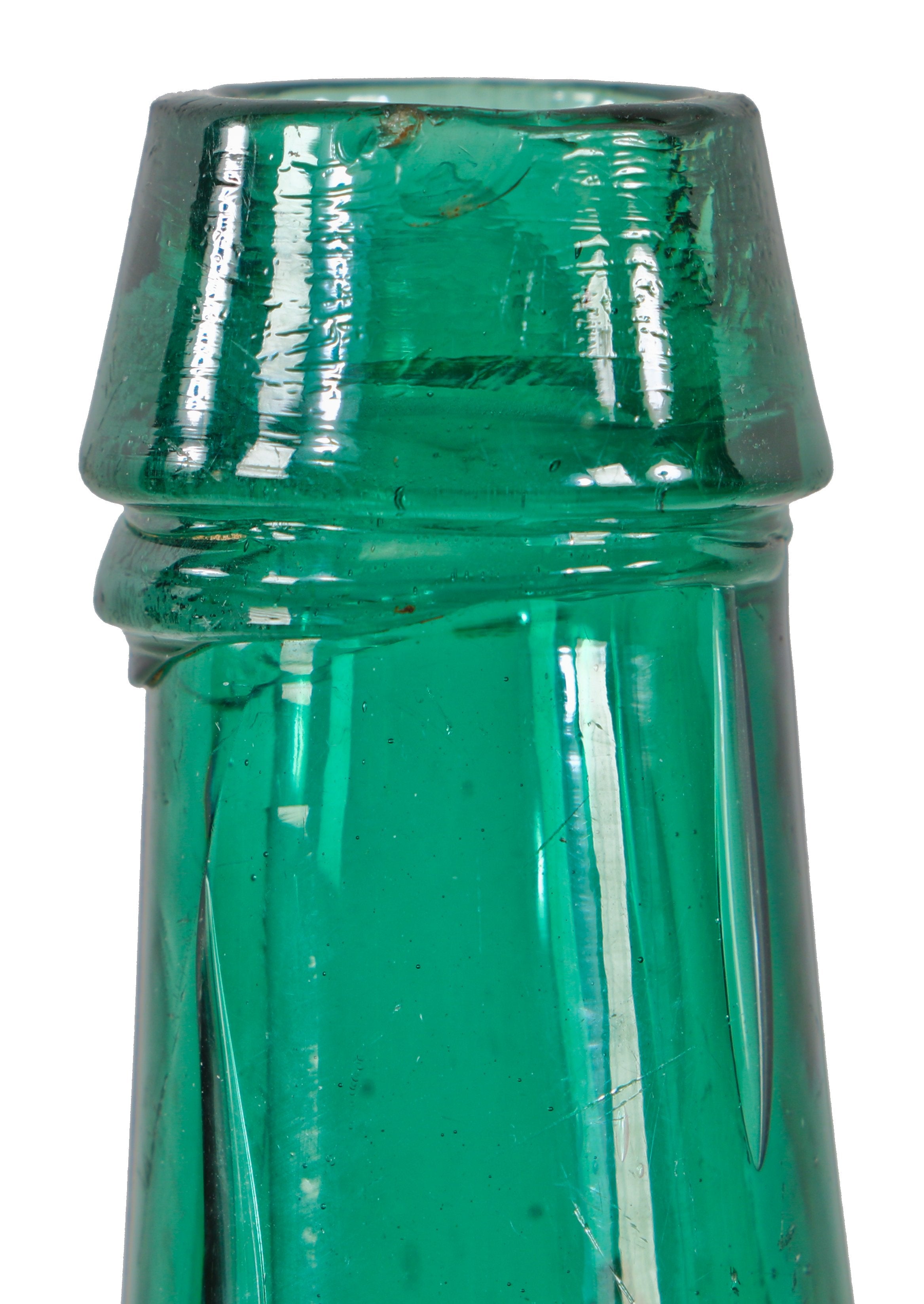 late 1850's original antique american dark emerald porter style morton & brothers soda or ale iron pontiled bottle with applied tapered collar