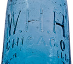 original late 1860's privy dug cobalt blue glass "blob top" w.h.h. soda or mineral water "mug base" bottle fabricated for chicago bottler william h. hutchinson