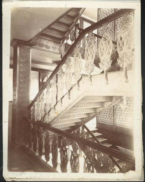 late 1890's historically important original copper-plated ornamental cast iron interior louis sullivan-designed guaranty building staircase baluster