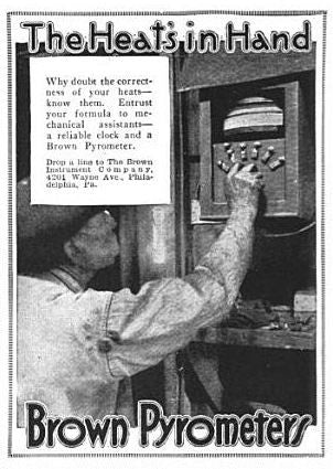 early 20th century vintage american industrial wall-mount nickel-plated cast iron "brown" electric pyrometer or gauge