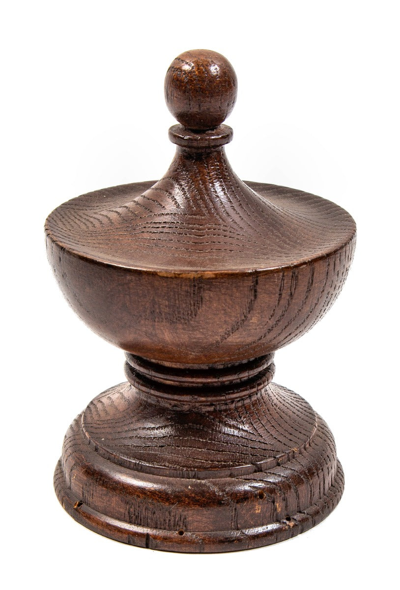 single all original darkly varnished and finely turned salvaged chicago 19th century solid oak wood staircase newel post finial