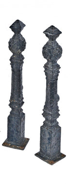 group of two 19th century ornamental black enameled cast iron freestanding salvaged chicago exterior new posts with distinctive pyramidal-shaped tops or finials