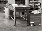 c. 1920's antique american industrial reinforced timeworn ohio post office mail sorting cart with double-wheel casters and iron pipe stretchers