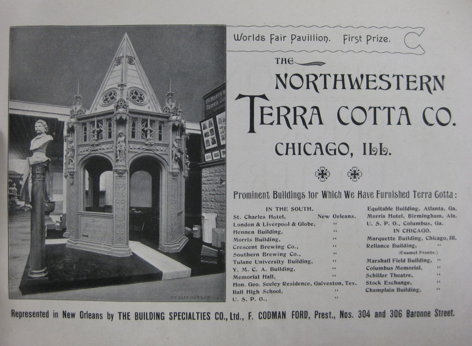 original and historically important late nineteenth century ephemera in the form of a monthly statement and customized card or stationary sheet from the northwestern terra cotta company