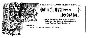 very rare c. 1920's reverse-painted glass odin j. oyen advertising display sign with original gilded frame